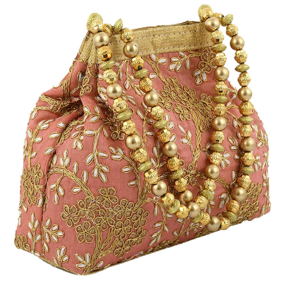 Kuber Industries Polyester Embroidered Potli Batwa Pouch Bag for Women (Peach)-CTKTC043736