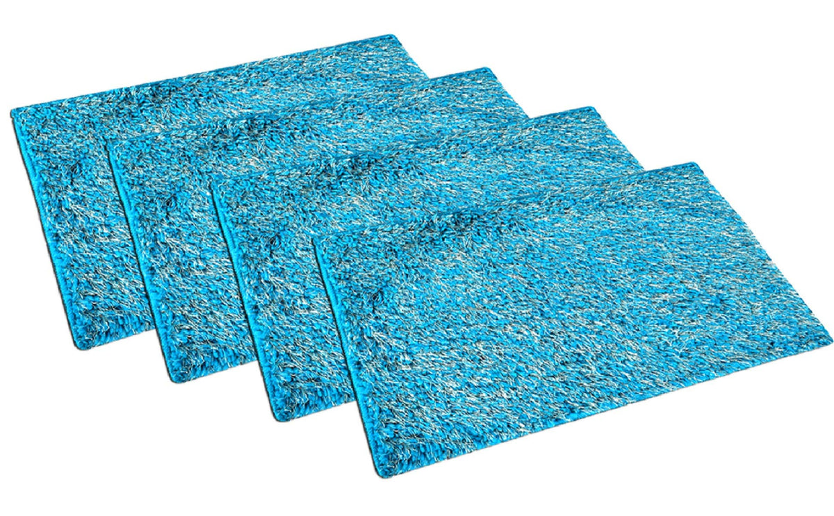 Kuber Industries Shaggy Velvet Anti Slip 4 Pieces Door Mat 16"x24"(Sky Blue) CTKTC33421