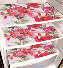 Kuber Industries Refrigerator Drawer Mat|Multipurpose & Trendy Pattern|Flower Design & Water Proof PVC Material,Pack Of 6 (Pink)-CTKTC13671, Polyvinyl Chloride