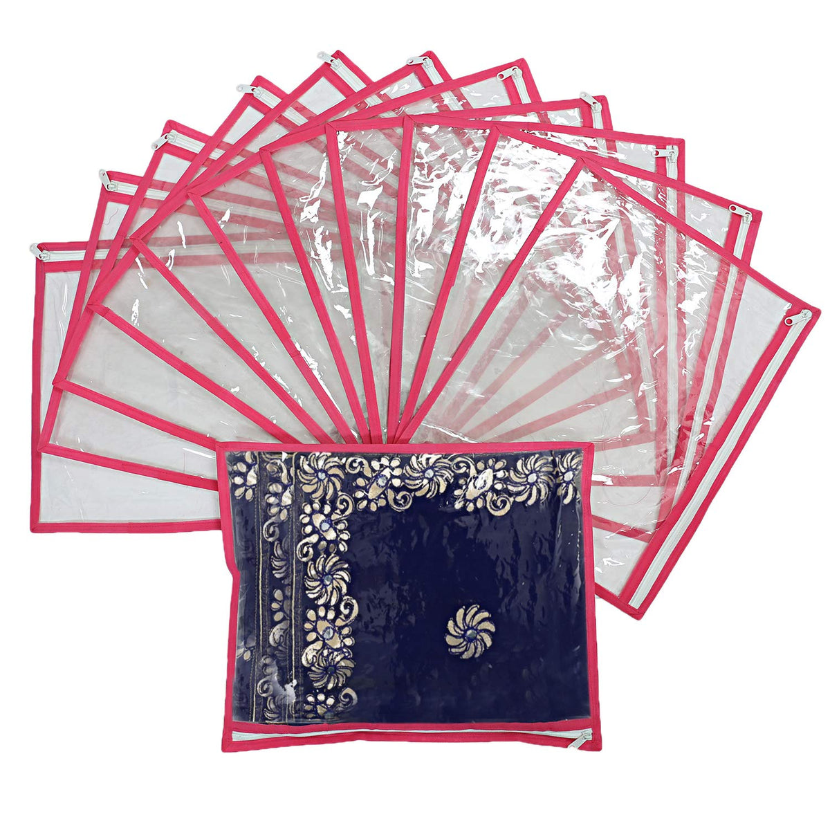 Kuber Industries PVC 12 Pieces Single Packing Saree Cover (Pink),CTKTLUG55