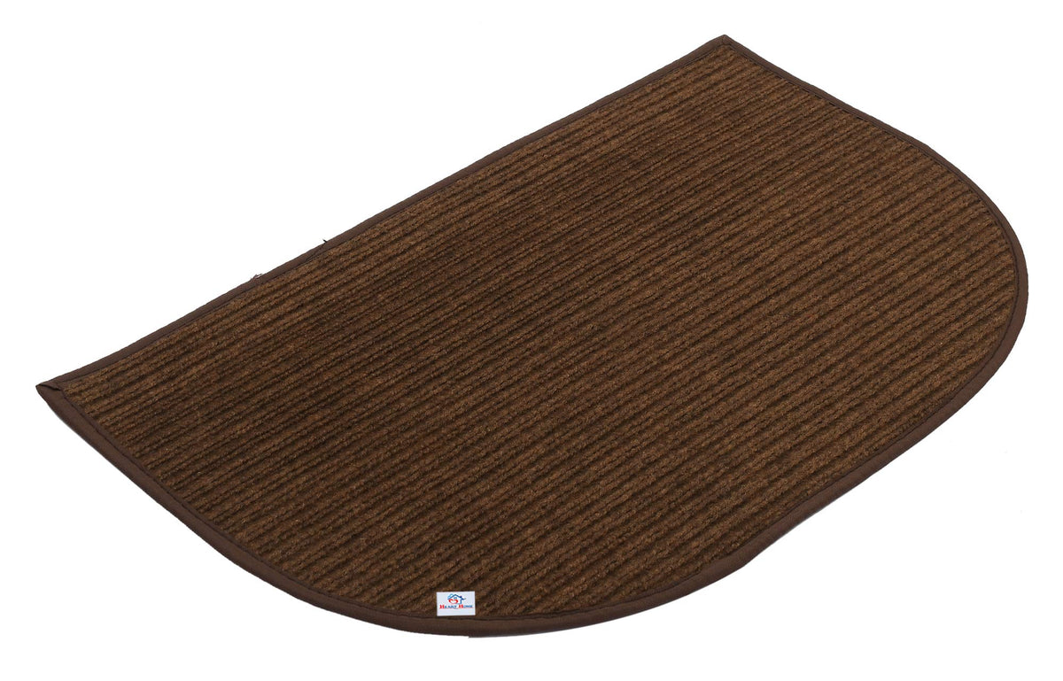 Heart Home D-Shape Microfiber Anti Slip Door Mat (14'' x 23'', Brown)-HEART12178, Standard