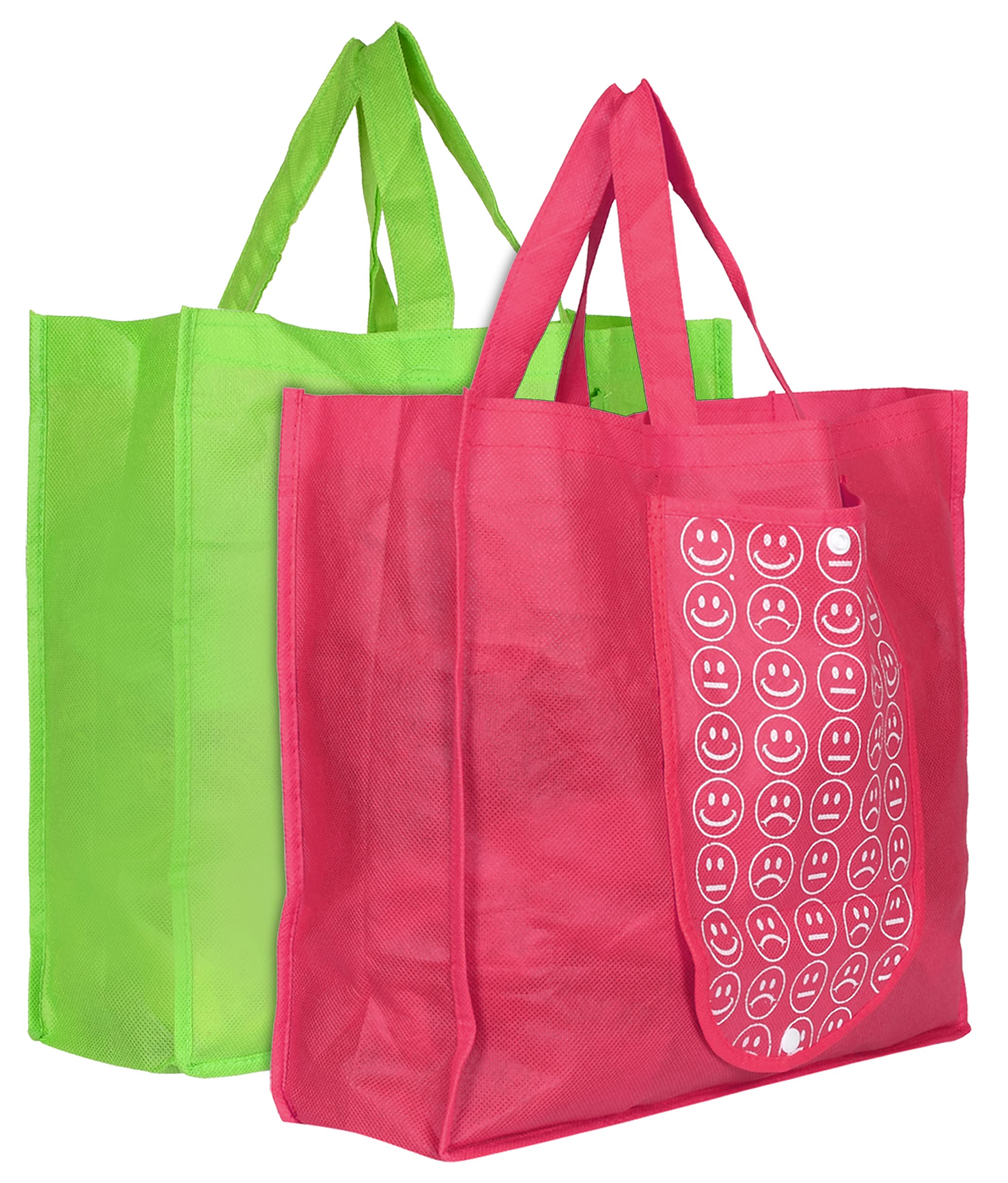 Kuber Industries Shopping Grocery Bags Foldable, Washable Grocery Tote Bag with One Small Pocket, Purse Bag Fits in Pocket Waterproof & Lightweight (Set of 2,Green & Pink) (HS_36_KUBMART018753)