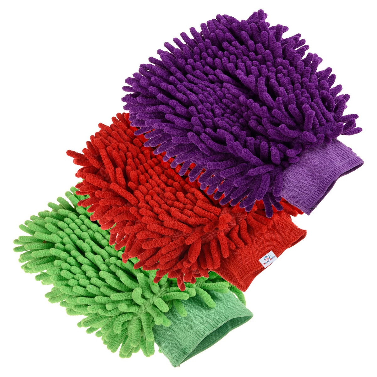 Heart Home Chenille Mitts|Microfiber Cleaning Gloves|Inside Waterproof Cloth Gloves|100 Gram Weighted Hand Duster|Chenille Gloves for Car|Glass|Pack of 3 (Multicolor)