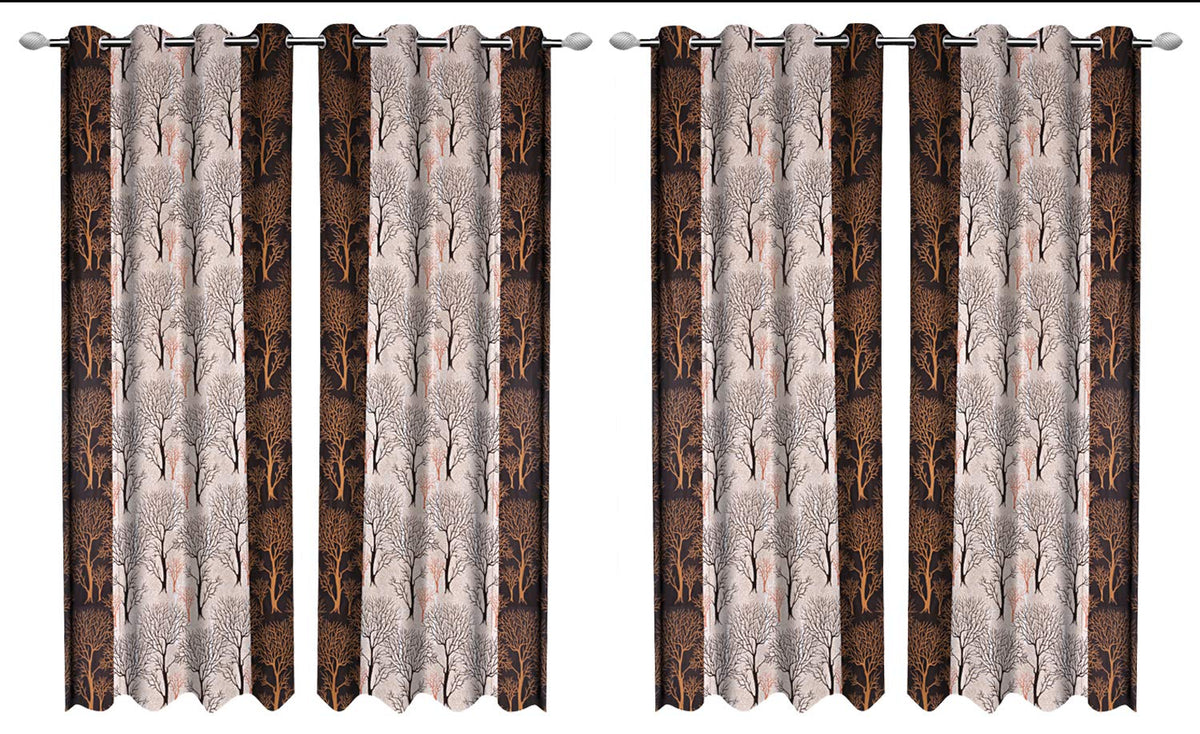 Kuber Industries Tree Design 4 Pieces Polyester Eyelet Door Curtain 7 Feet (Brown)-Ctktc30207