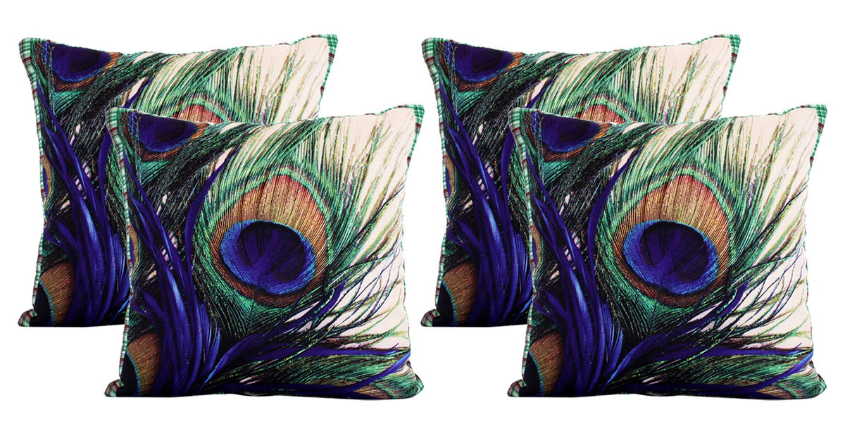Heart Home Peacock Wings Design 4 Pieces Cotton Cushion Cover - 16"x16"(Brown) - CTHH3799,Standard