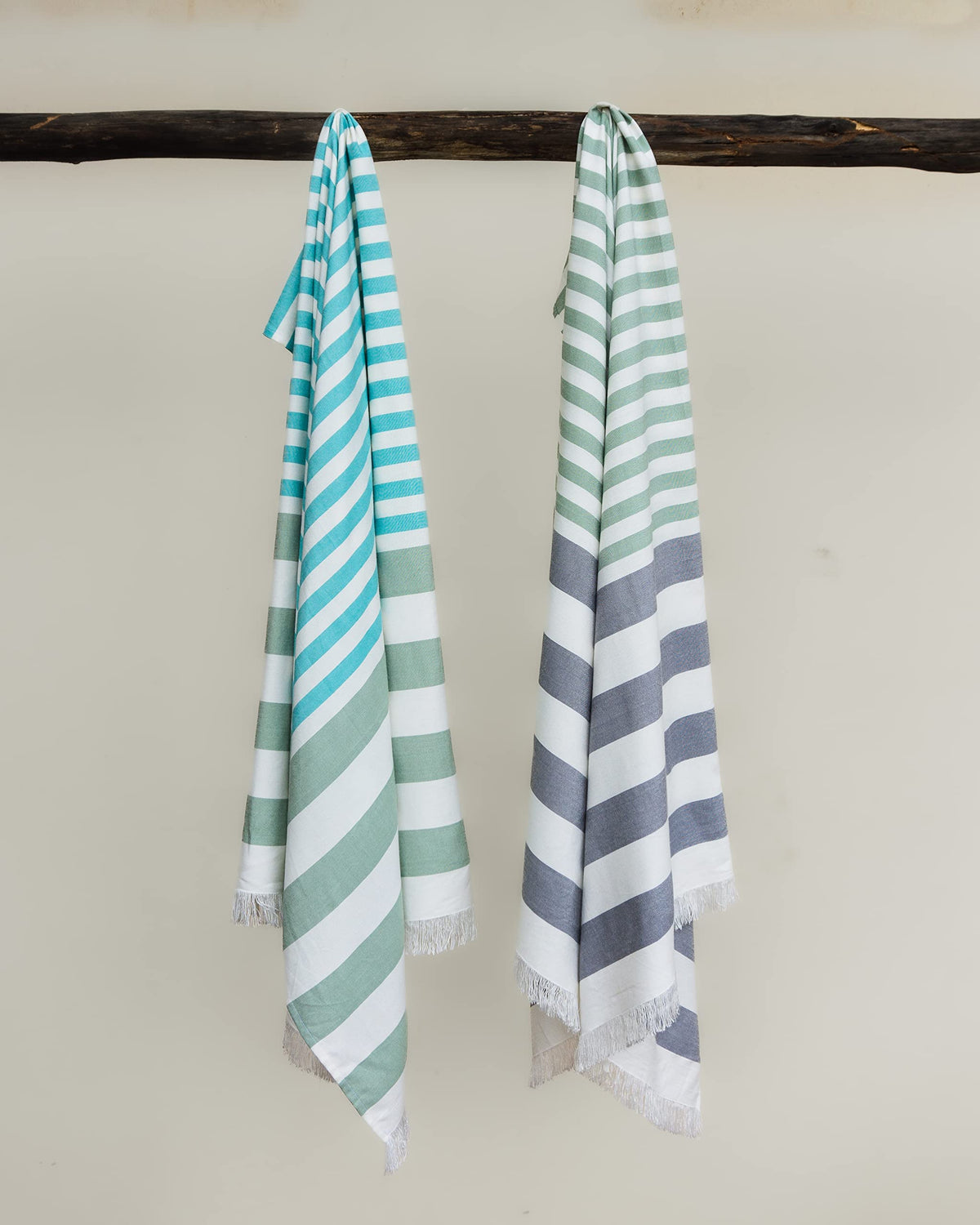 Mush Extra Large Cabana Style Turkish Towel 100% Bamboo 90 X 160 Cms, Ideal For Beach, Bath, Pool Etc (Turquoise-Light Green & Grey-Light Green, 250 Gsm)