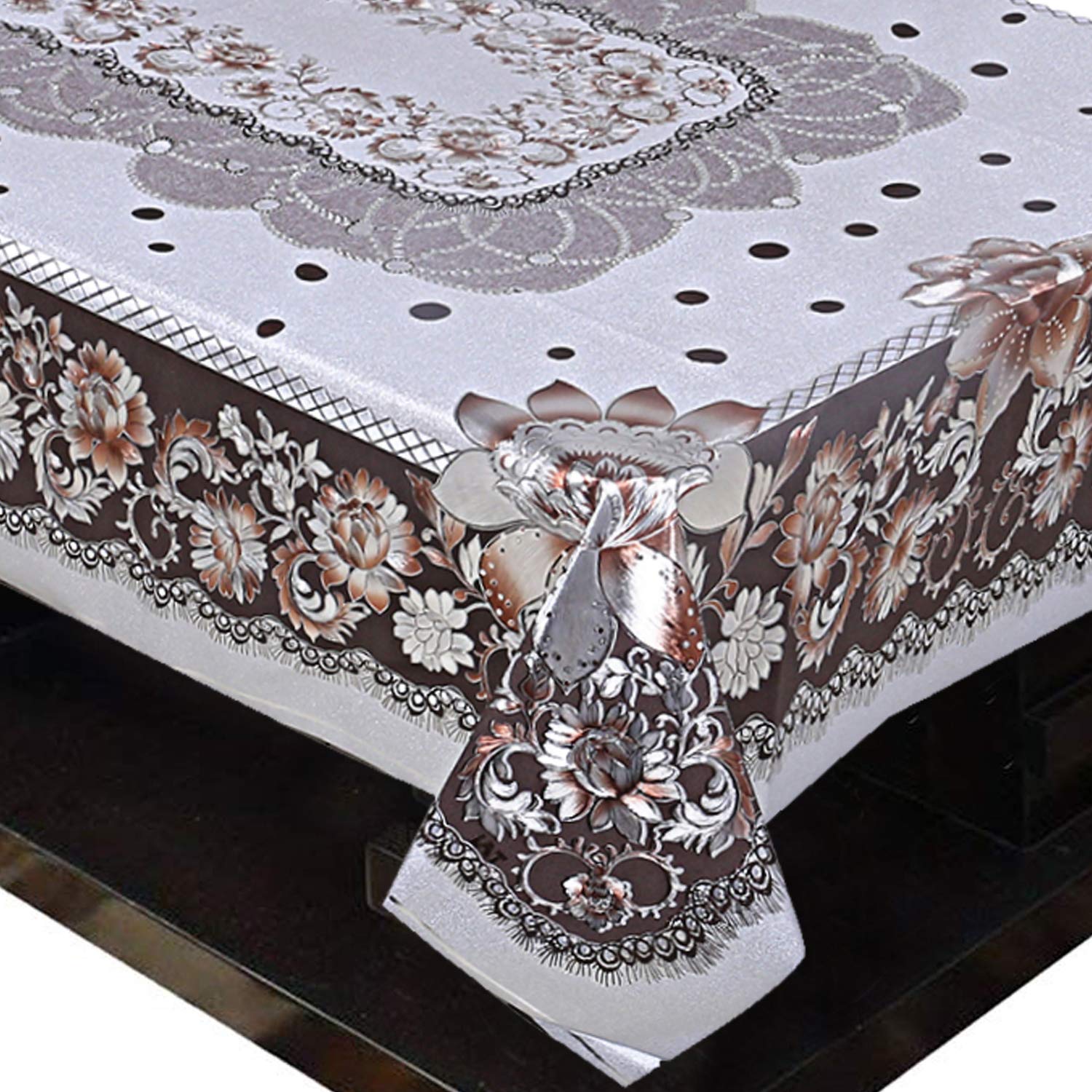 Kuber Industries Shining Floral Design PVC 4 Seater Center Table Cover (Silver), CTKTC13883, Standard