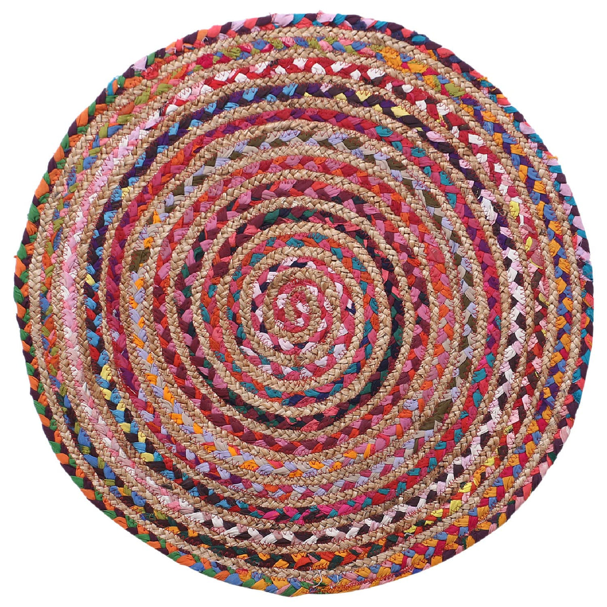 Kuber Industries Handmade Braided Area Rug|Organic Natural Jute Door Mat|Carpet for Bedroom,Living Room,Dining Room,65x65 cm,(Multicolor, Round)