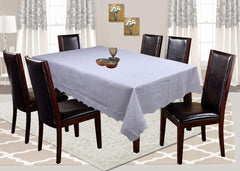 Kuber Industries Floral Design Cotton 6 Seater Dining Table Cover 60"x90" (White) - CTKTC032580