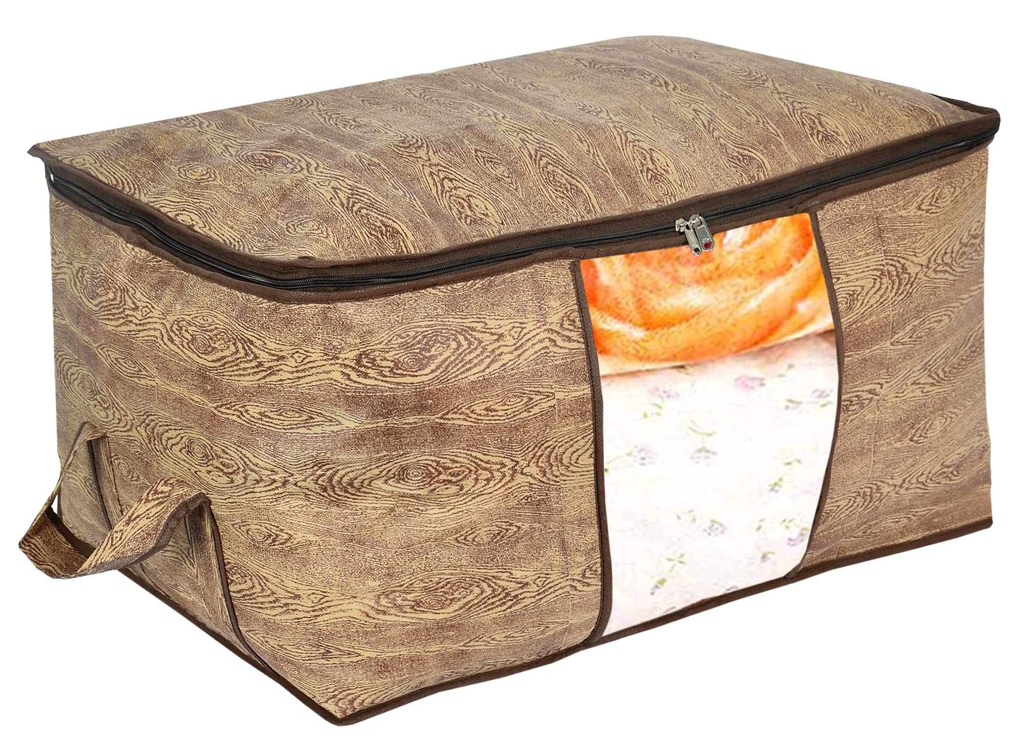 Kuber Industries Wooden Print 3 Piece Non Woven Saree Cover And 3 Pieces Underbed Storage Bag, Storage Organiser, Blanket Cover (Brown)