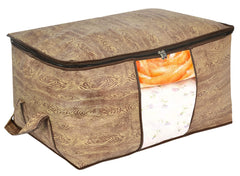 Kuber Industries Wooden Print 3 Piece Non Woven Saree Cover And 3 Pieces Underbed Storage Bag, Storage Organiser, Blanket Cover (Brown)