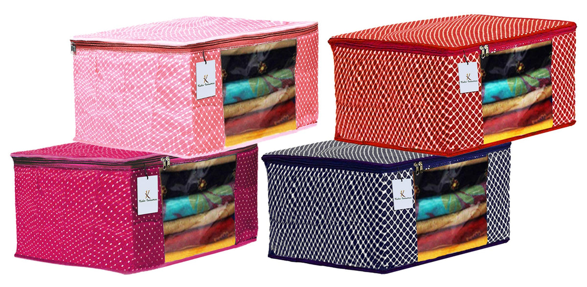 Kuber Industries Polka Dots 4 Pieces Cotton 3 Layered Quilted Saree Cover (Peach & Rani & Blue & Red) - CTKTC031218