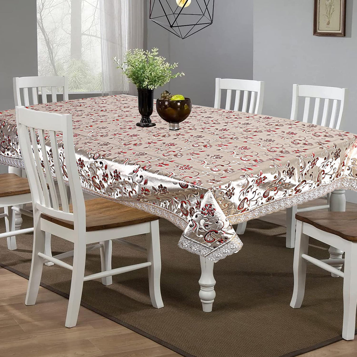 Kuber Industries PVC 6 Seater Dining Table Cover - Gold