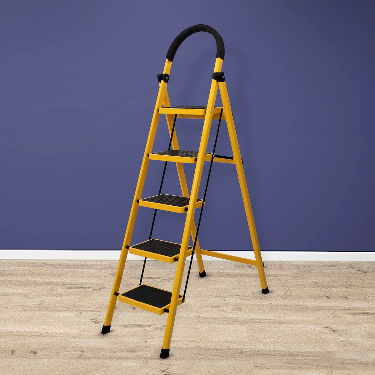 Plantex Premium GI 6-Step Ladder for Home/Foldable Steel Ladder - Wide Anti Skid Step Ladder -All Weather Resistant(Yellow)