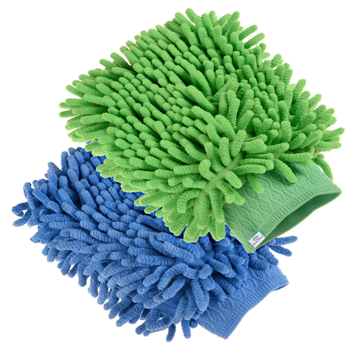 Heart Home Chenille Mitts|Microfiber Cleaning Gloves|Inside Waterproof Cloth Gloves|100 Gram Weighted Hand Duster|Chenille Gloves for Car|Glass|Pack of 2 (Green & Blue)