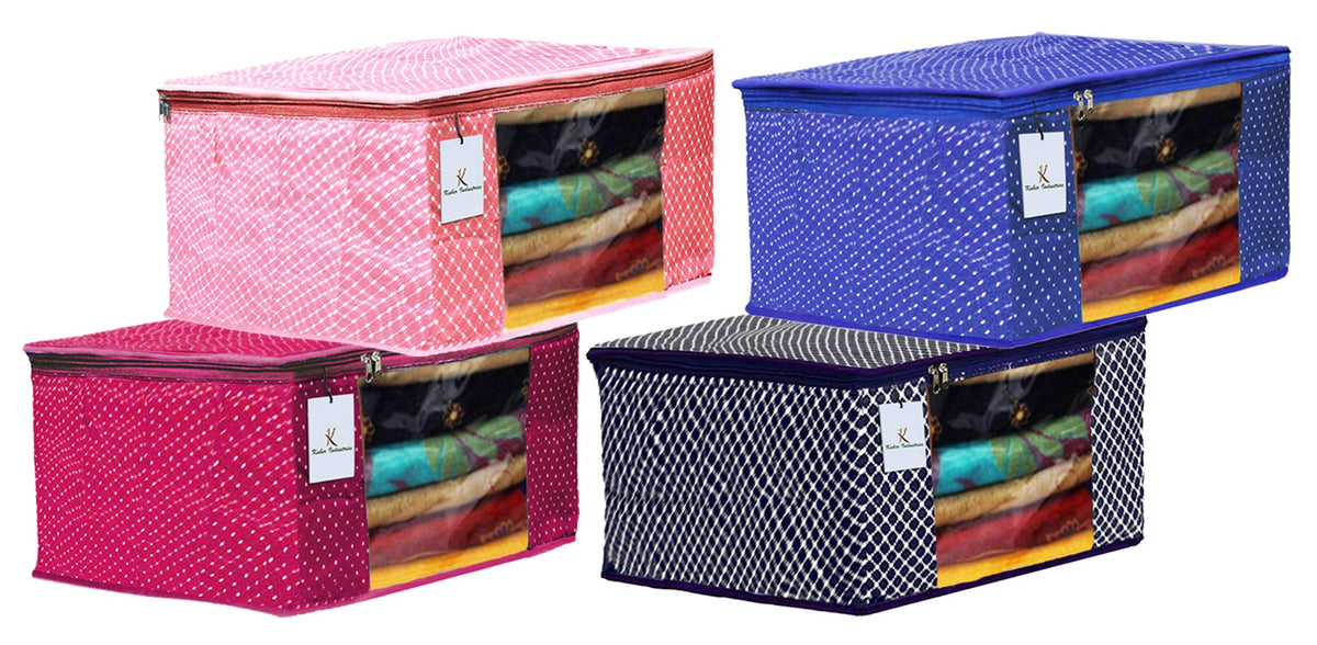 Kuber Industries Polka Dots 4 Pieces Cotton 3 Layered Quilted Saree Cover (Peach & Rani & Blue & Royal Blue) - CTKTC31220