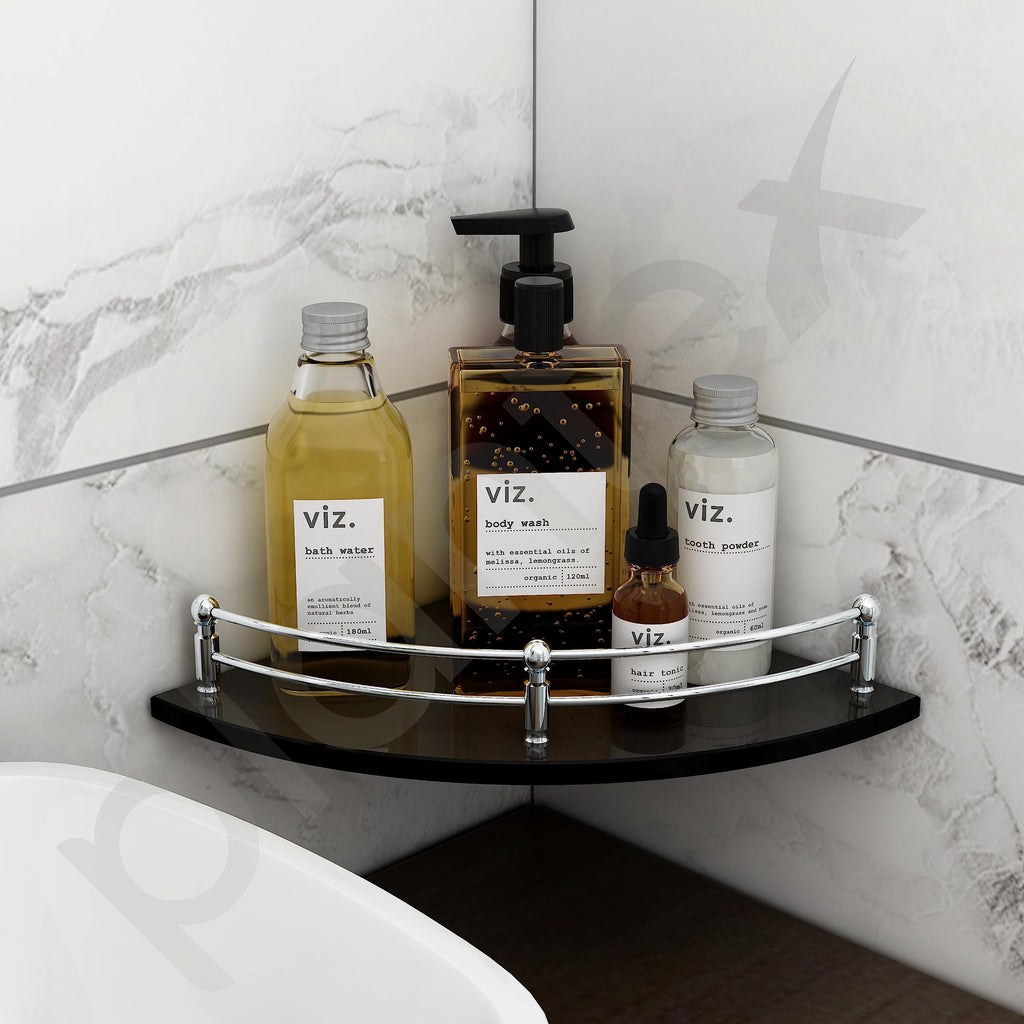 Plantex Premium Black Glass Corner Shelf for Bathroom/Wall – GlobalBees Shop