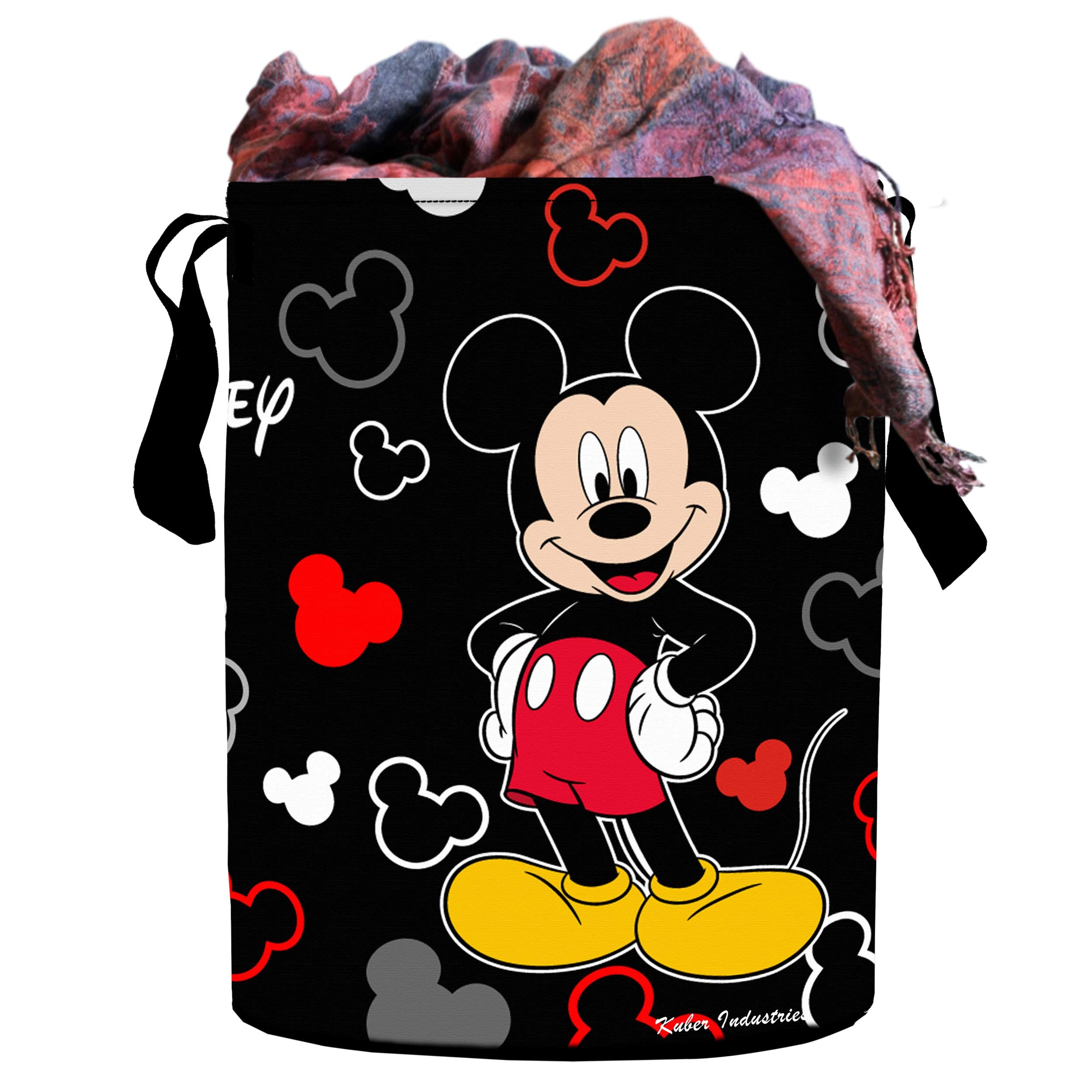 Kuber Industries Disney Print Waterproof Cotton Laundry Bag|Toy Storage|Laundry Basket Organizer 45 L (Black)-KUBMART1590