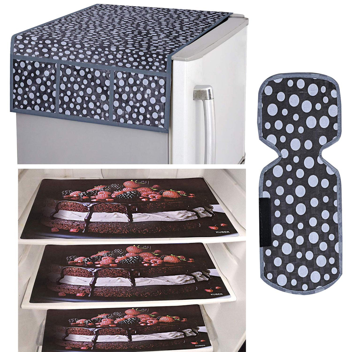 Kuber Industries PVC 3 Pieces Fridge Mats, 1 Piece Handle Cover and 1 Piece Fridge Top Cover (Grey)-CTKTC14561