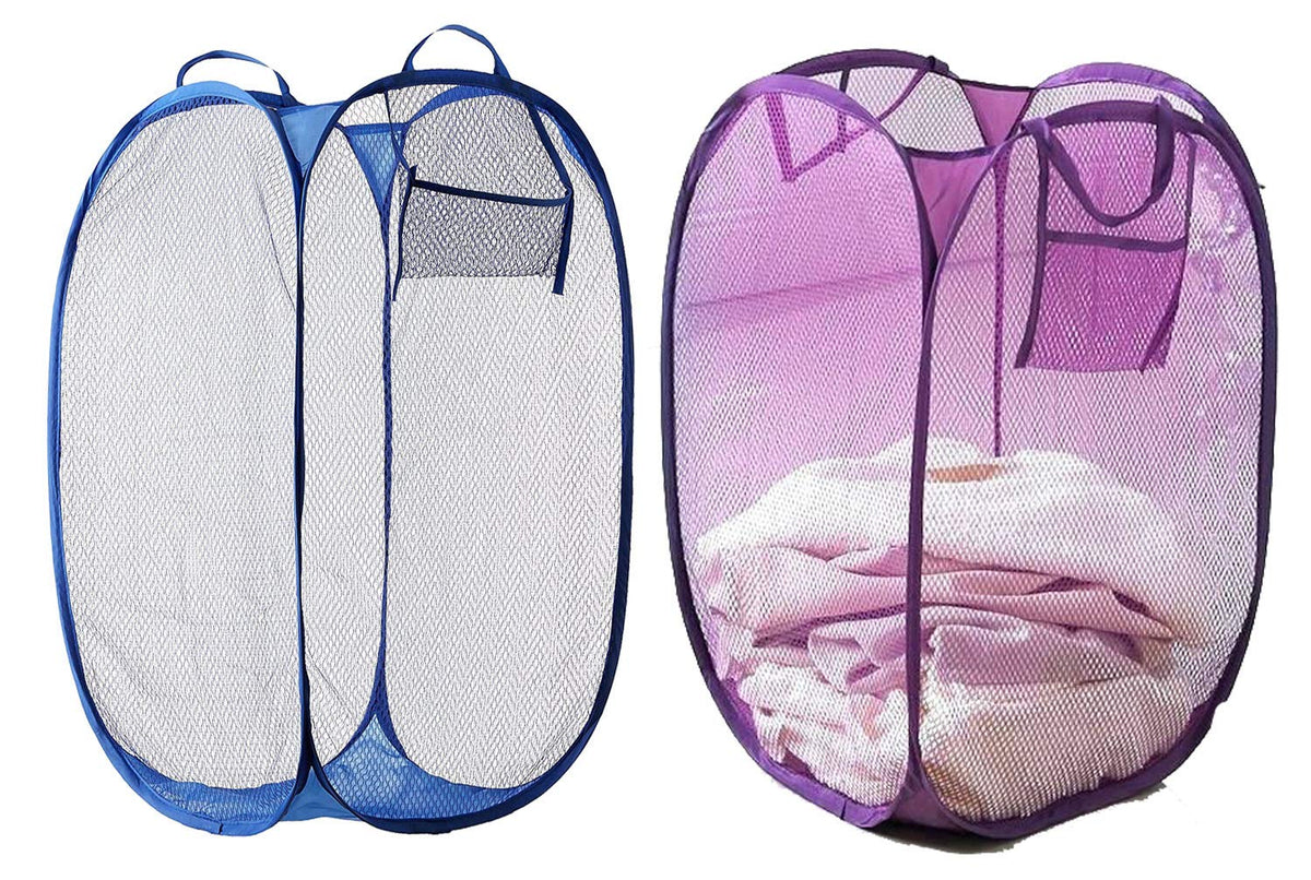 Kuber Industries Nylon 2 Piece Mesh Laundry Basket, 30Ltr (Multi)-CTKTC26013