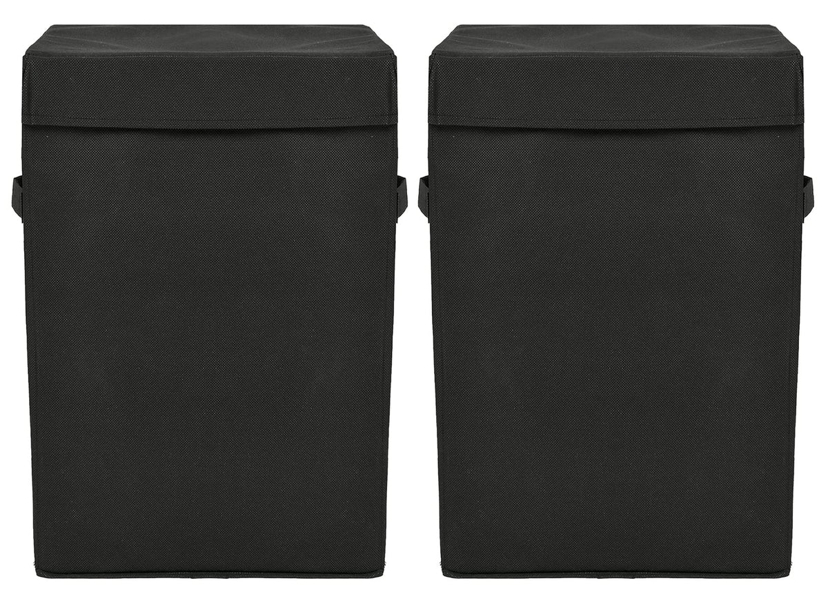 Kuber Industries Non-Woven Laundry Basket, Clothes Hamper For Laundry Closet, Bedroom, Bathroom With Lid & Handles- Pack of 2 (Black)-44KM0192