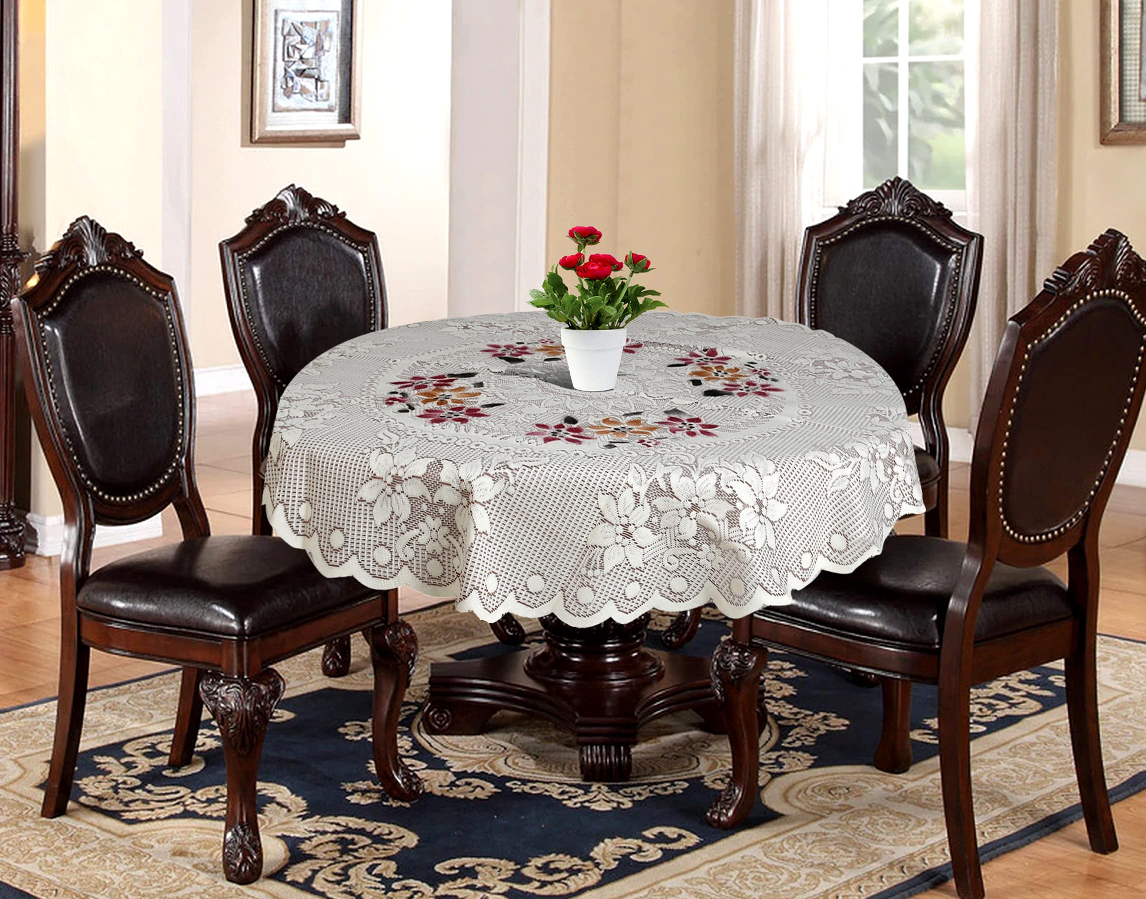 Kuber Industries Flower Design Round Table Cover for Kitchen Dining Room Restaurant Party Decoration (Brown), Standard (HS_37_KUBMART020506)