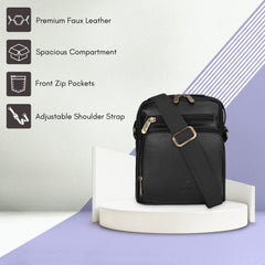 THE CLOWNFISH Bessie Series Faux Leather Messenger One Side Shoulder Bag and Sling Cross Body Travel Office Business Bag for Men and Women (Black)