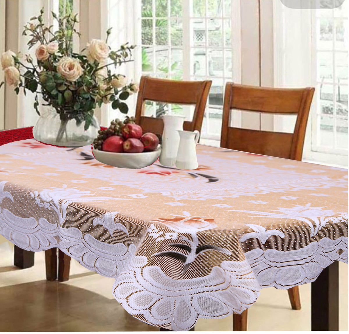 Kuber Industries Cotton Dining Table Cover for 6 Seater -60 * 90 Inches, Cream