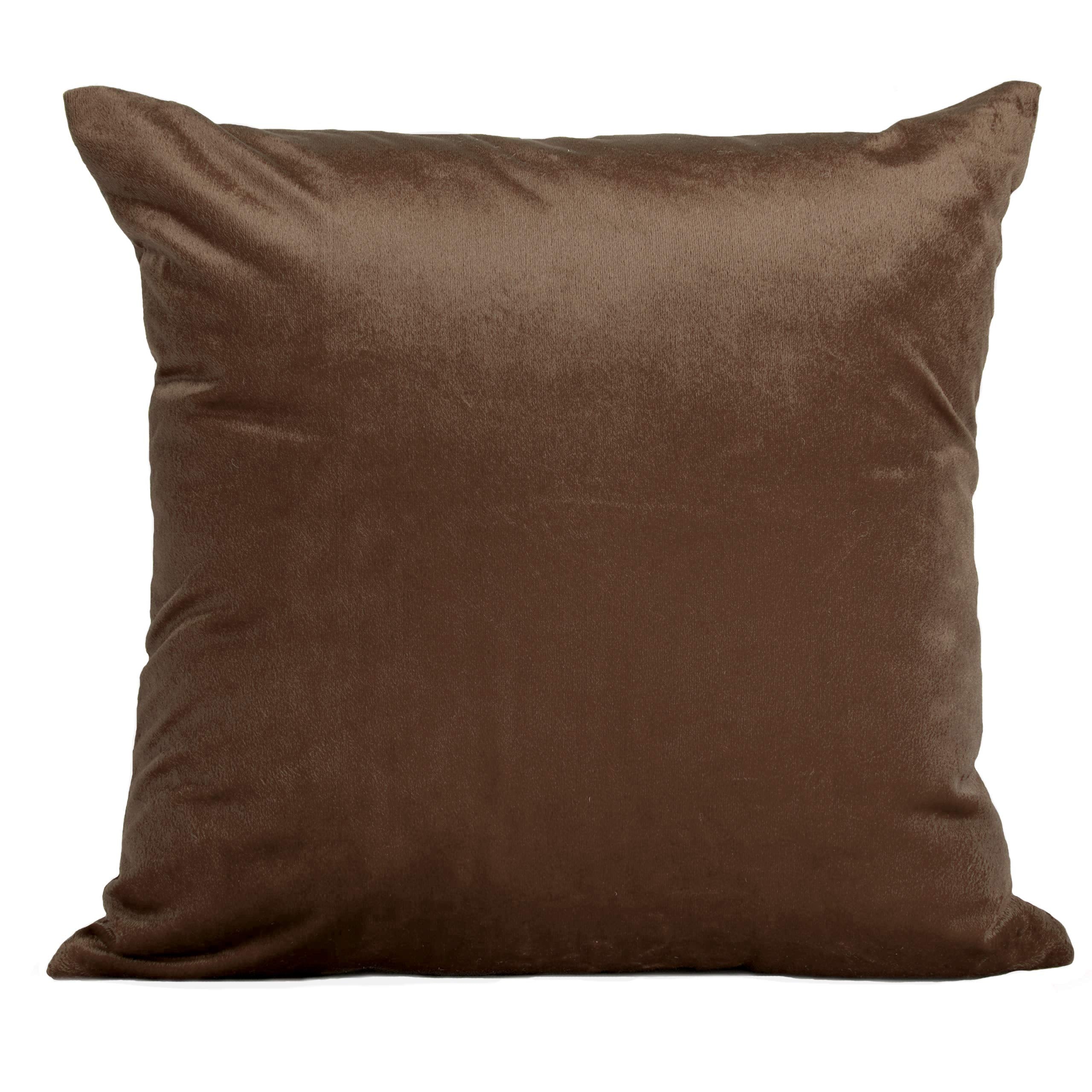 Encasa Homes Velvet Throw Pillow Cushion Covers 2 pc Set - Coffee - 20 x 20 inch / 50 x 50 cm Solid Plain Dyed Soft & Smooth, Square Accent Decorative Pillowcase for Couch, Sofa, Chair, Bed & Home