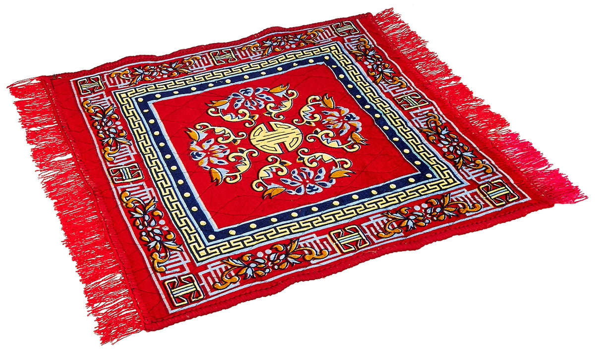 Kuber Industries Traditional Carpet/Pooja Mat|Square Shape & Soft Velvet Material|Maditation Prayer Mat|Size 60 x 60 CM,Pack of 1 (Red)