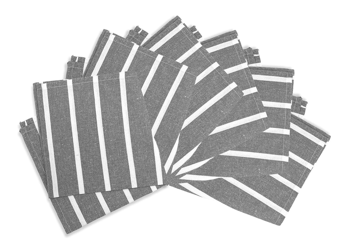 Encasa Homes Dining Table Napkins 6 pcs Set of Large 17"x17" (43x43 cm) - Roma Grey Stripes - Heavy Eco-Friendly Cotton Fabric, Machine Washable for Dinner, Party, Restaurant & Banquet