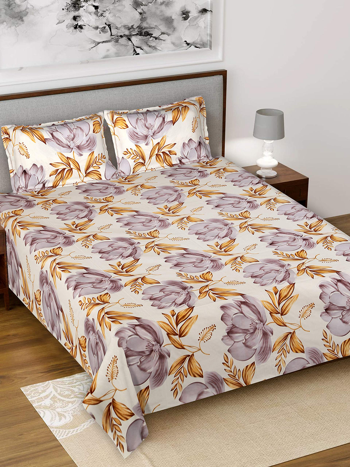 Kuber Industries Glace Cotton 144 TC Flower Solid Print King Size Double Bedsheet with 2 Pillow Covers (White, Full) HS_36_KUBMART019545