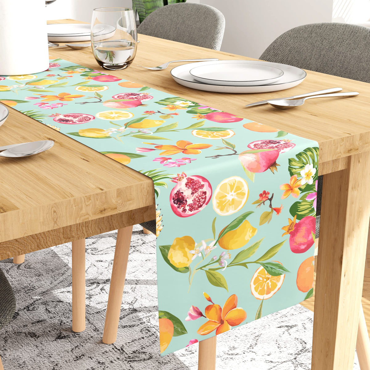Encasa Dining Table Runner for 4 Seater - Water Repellent - Polyester Printed Twill Fabric - Size 32x137 cm - Decorative Cloth for Center and Coffee Table - Washable - Durable - Pineapple