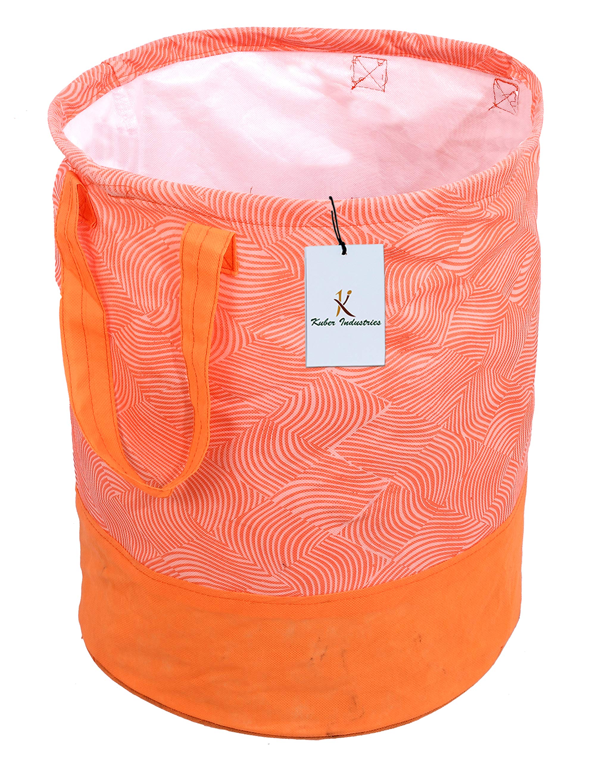 Kuber Industries Laheriya Printed Waterproof Canvas Laundry Bag|Toy Storage| Laundry Basket Organizer With Handles, 45 L (Orange) CTKTC134628, pack of 1