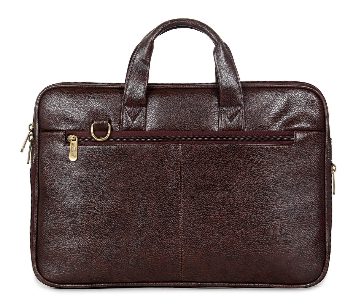 THE CLOWNFISH Cadmus Faux Leather Slim Expandable 15.6 inch Laptop Messenger Bag Laptop Briefcase (Dark Brown)