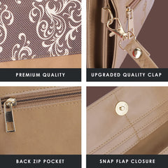 THE CLOWNFISH Erika Printed Handicraft Fabric & Vegan Leather Ladies Wallet Purse Sling Bag with Multiple Card Slots & Shoulder Belt (Brown)