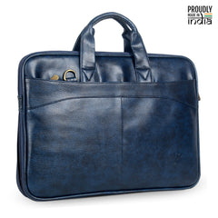 The Clownfish Unisex Glamour Faux Leather Slim Expandable 15.6 inch Laptop Messenger Bag Briefcase (Blue)