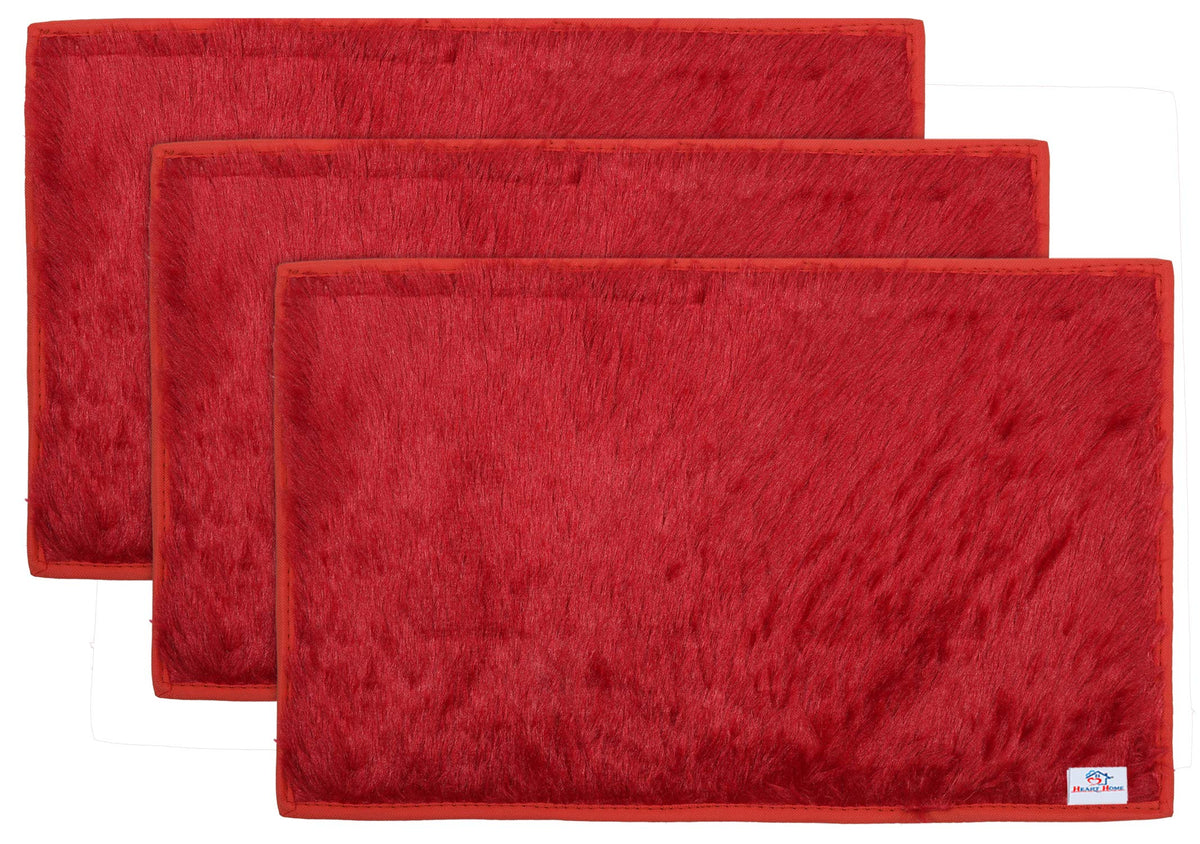 Heart Home Microfiber Shaggy Durable Anti-Skid Easy Clean, Waterproof, Low-Profile Heavy Duty Door Mat for Indoor Outdoor, Entry, Patio, Garage (Red, Set of 3) -HEARTXY11480