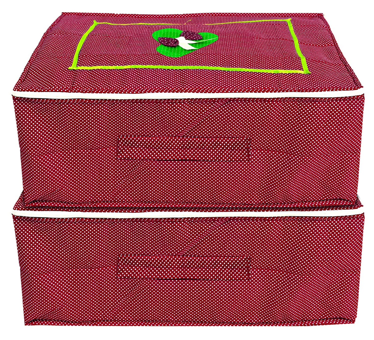 Kuber Industries Dot Printed Cotton Saree Cover, Clothes Organiser For Wardrobe, Storage Bag, Regular Clothes Storage Bag-Pack of 2 (Red)-HS_38_KUBMART20971