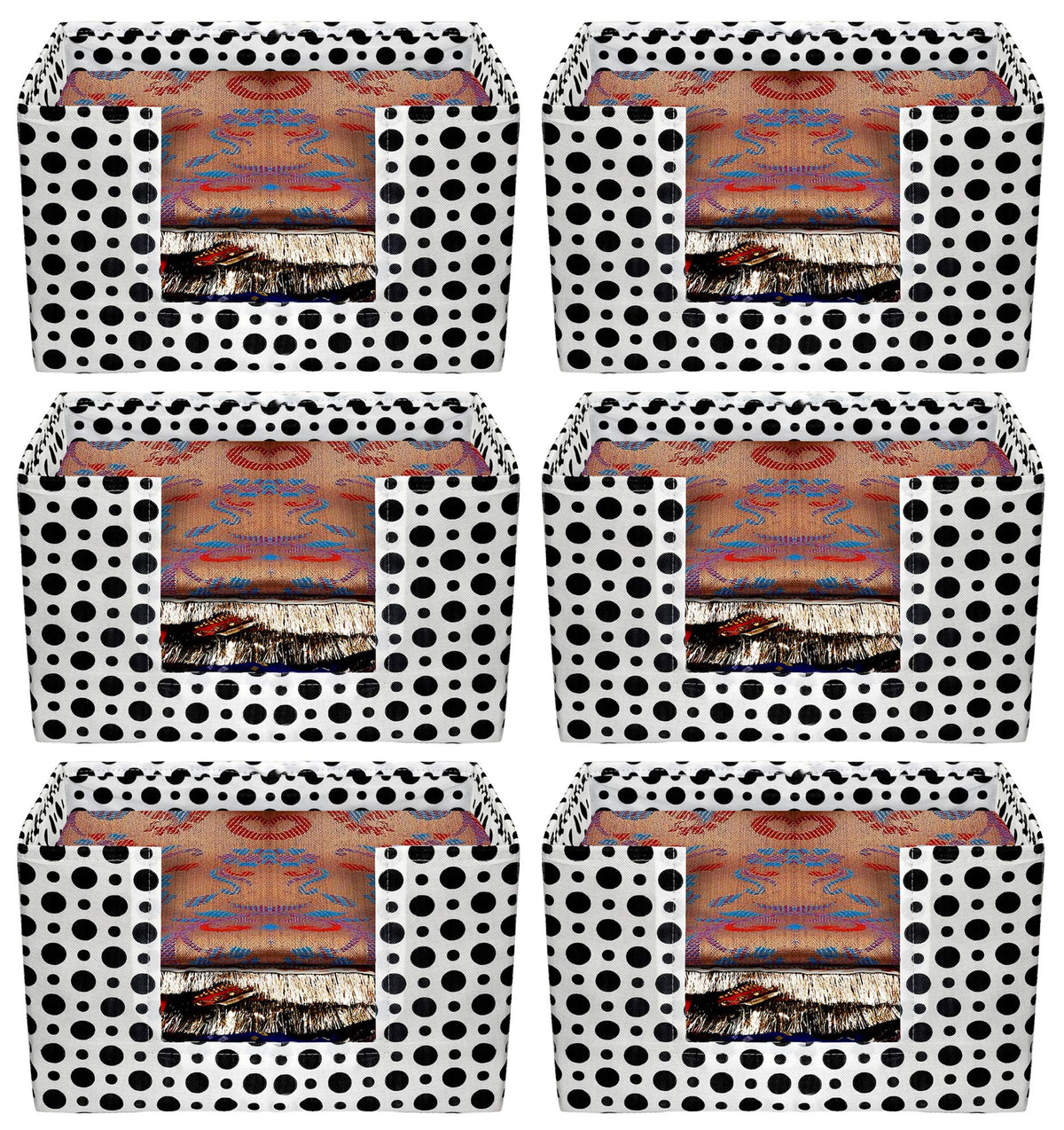 Kuber Industries Polka Dots Print Non-Woven 6 Pieces Shirt Stacker Closet Organizer - Shirts and Clothing Organizer with Handle (Black & White) (KUBMART010452)