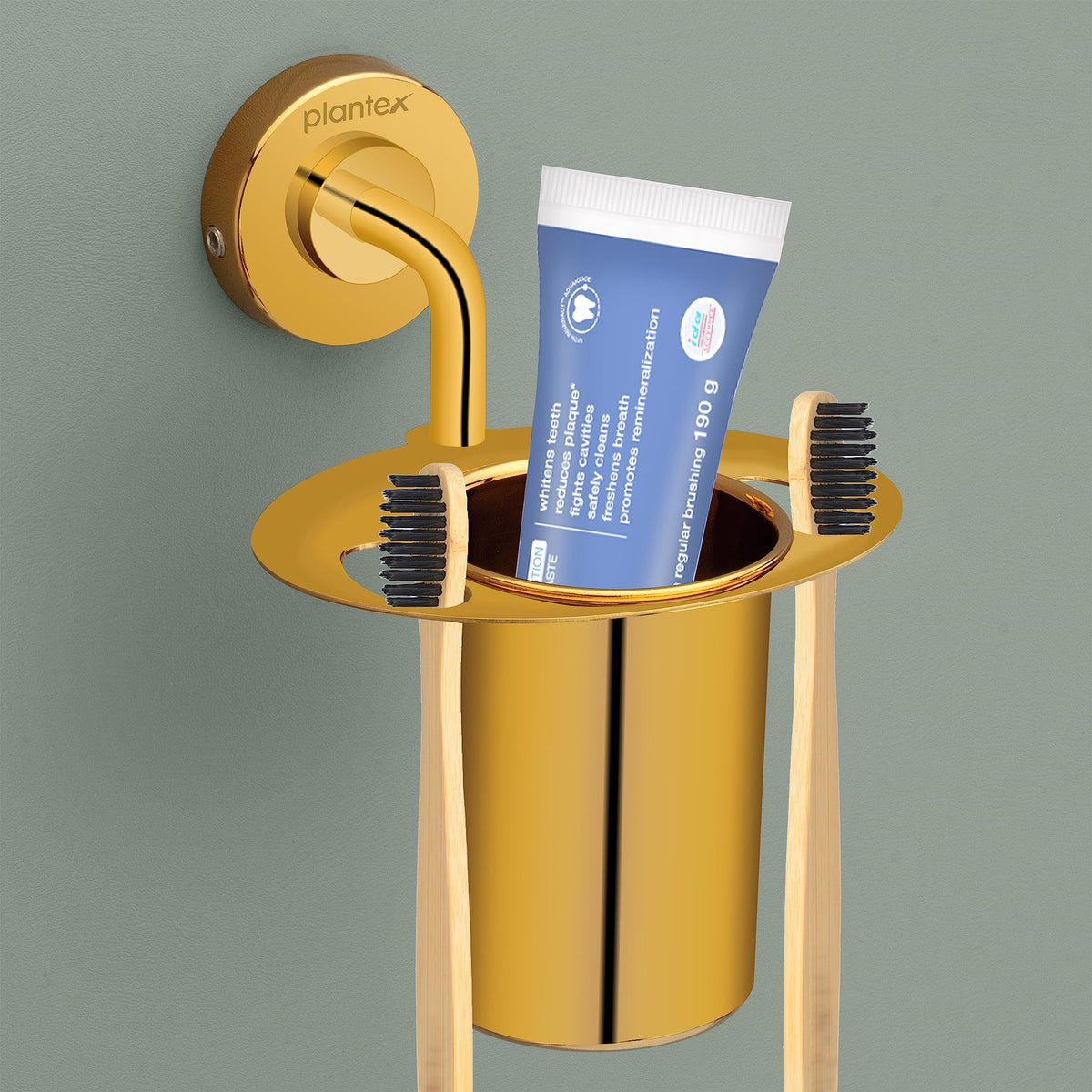 Plantex Daizy Gold Toothbrush, Paste and Tumbler Holder for Bathroom and wash Basin (304 Stainless Steel)