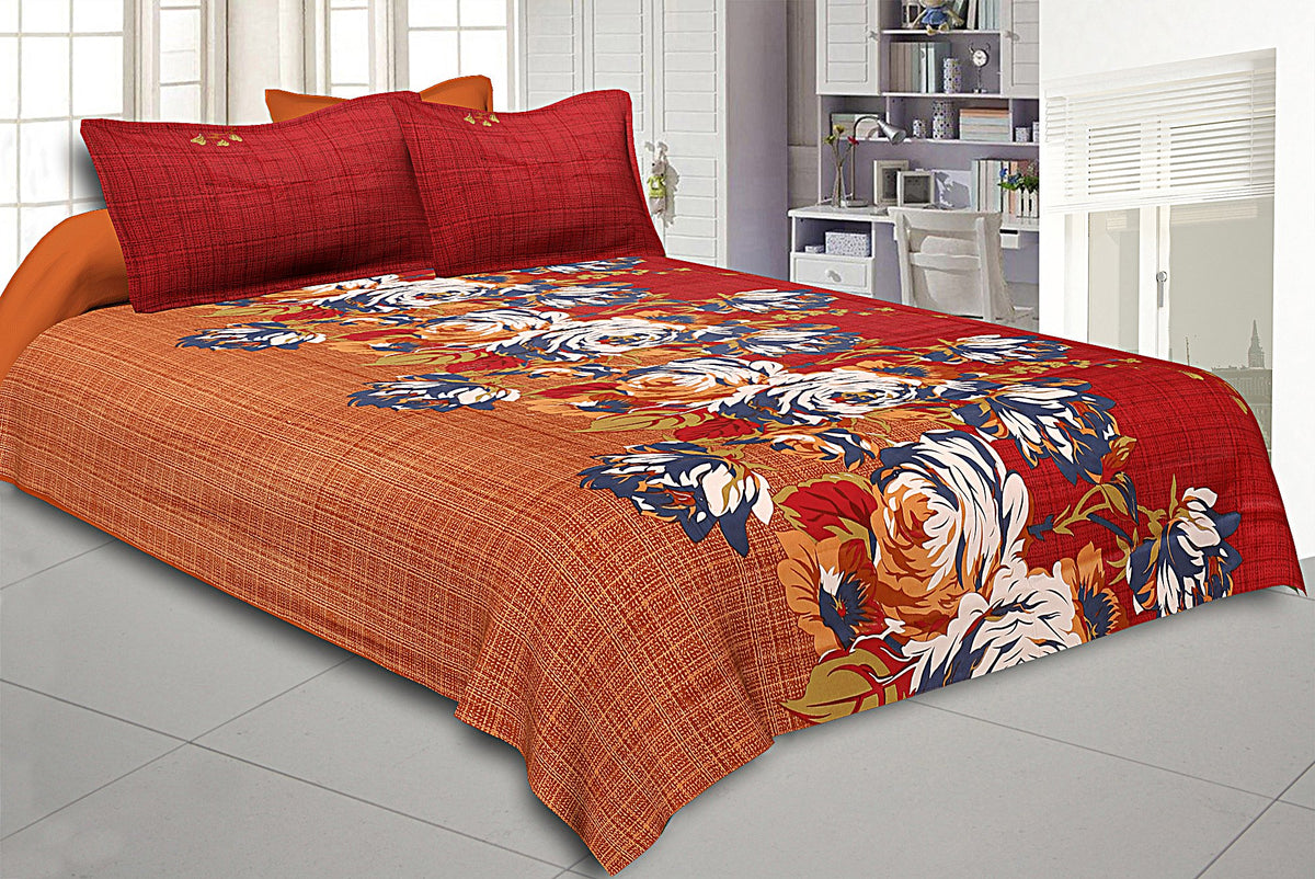Kuber Industries 180 TC Cotton Double Bedsheet with Two Pillow Covers - Red
