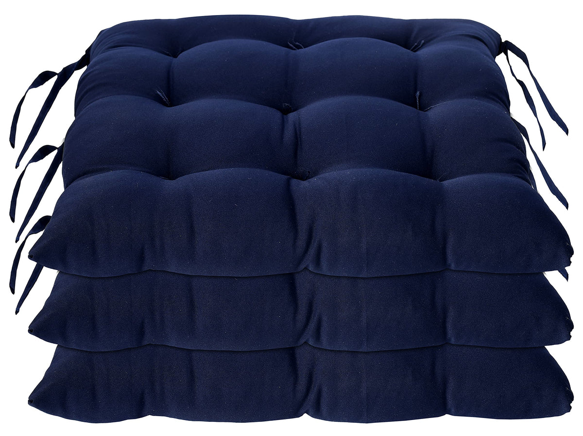 Kuber Industries Microfiber Square Chair Pad/Cushion for Office, Home or Car Sitting with Ties-Pack of 3, 18 * 18 Inch (Navy Blue)