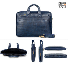 The Clownfish Unisex Glamour Faux Leather Slim Expandable 15.6 inch Laptop Messenger Bag Briefcase (Blue)