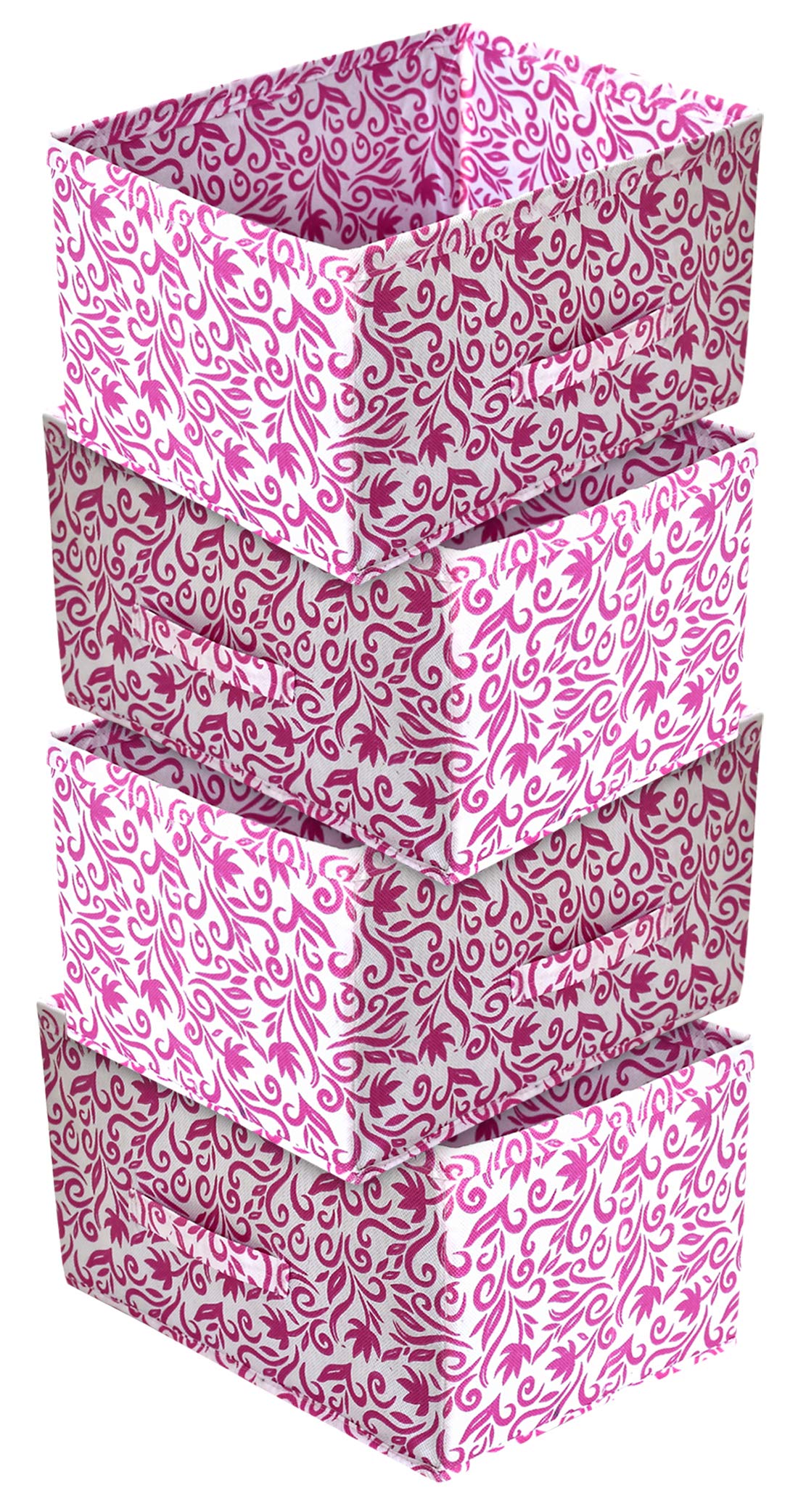 Kuber Industries Leaf Print Non Woven Fabric 4-Replacement Drawer Storage And Cloth Organizer Unit for Closet (Pink)-KUBMART16010