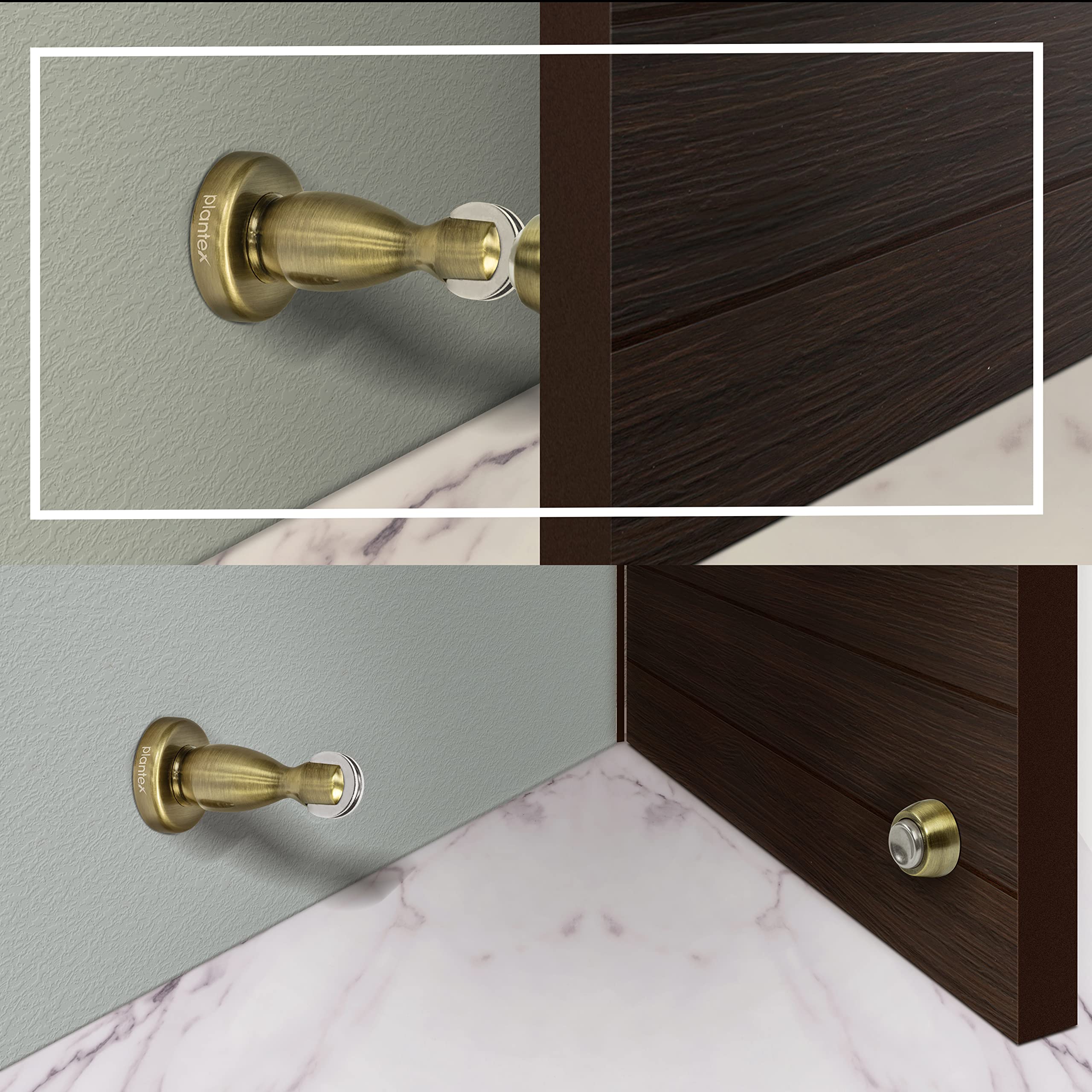 Plantex Magnetic Door Stopper for Home/ 360 Degree Magnet Door Catcher/Door Holder for Main Door/Bedroom/Office and Hotel Door - Pack of 2 (4 inch, Brass Antique)