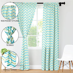 Encasa Homes Polyester Printed Long Door Curtain for 8 ft with Tie Back, Rod Pocket, Light-Filtering, Curtains for Kitchen, Bedroom, Living Room (140x244 cm), Chevron 1 Green, Set of 2