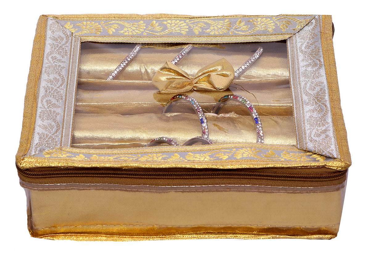 Kuber Industries Tranasparent Four Rod Bangle Organizer|Small Jewellery Organizer|Gold