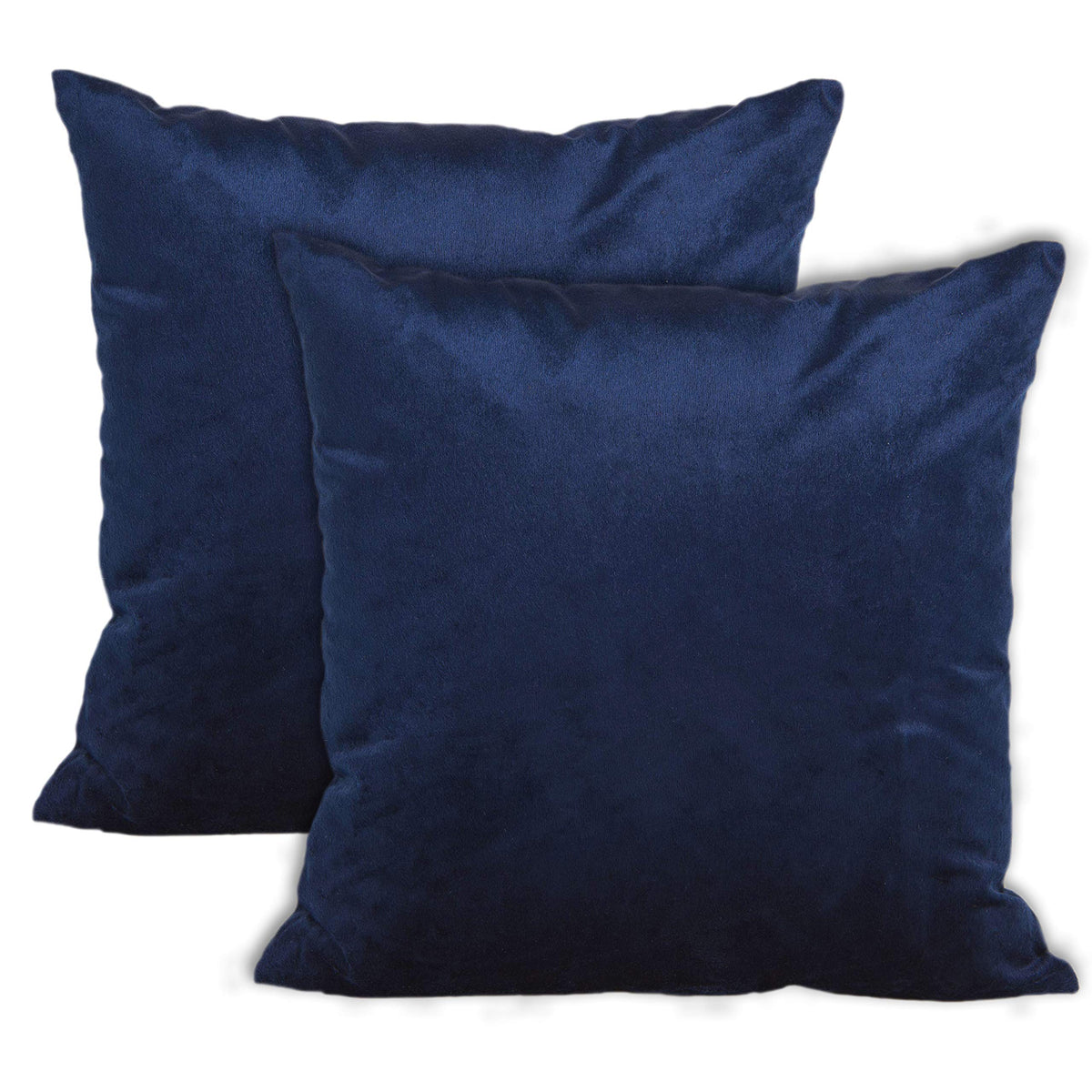 Encasa Homes Velvet Throw Pillow Cushion Covers 2 pc Set - Navy Blue - 20"x20" / 50x50 cm Solid Plain Dyed Soft & Smooth, Square Accent Decorative Pillowcase for Couch, Sofa, Chair, Bed & Home