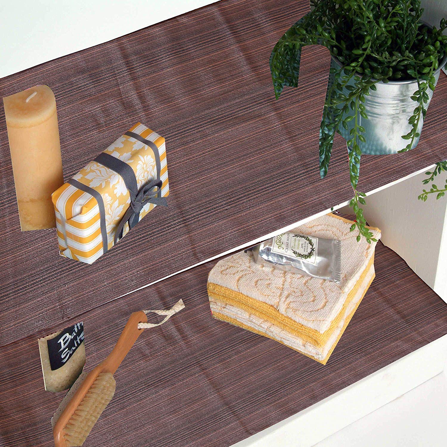 Kuber Industries Floral Checkered Design PVC Wardrobe Kitchen Drawer Shelf Mat 10 Mtr Roll (Brown)-CTKTC30425